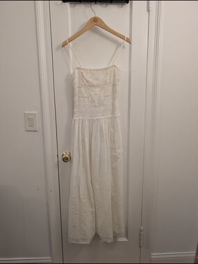 Zara Ivory Smocked Bodice Maxi Dress with Spaghetti Straps